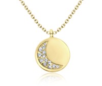 Gold Plated CZ Crescent Moon Silver Necklace SPE-2959-GP